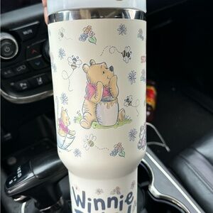 Disney Cream Winnie the Pooh Travel Tumbler with Pastel Floral Accents